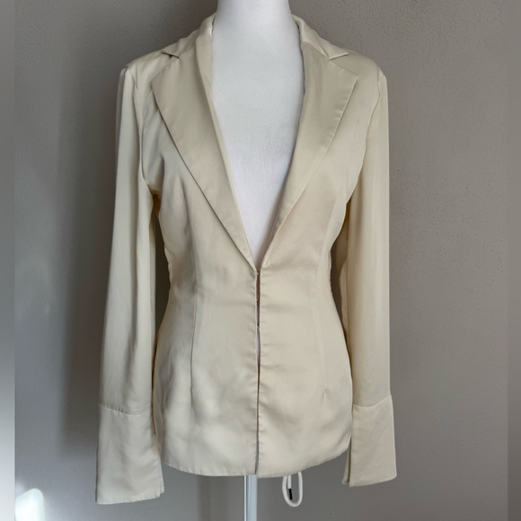 Meshki Jackets & Blazers - Meshki Cream Silky Satin Clip Loose Blazer Women’s XS Preppy Coquette